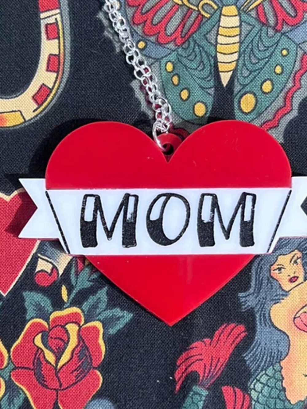 Rockabilly MOM Tattooed Heart Pendant